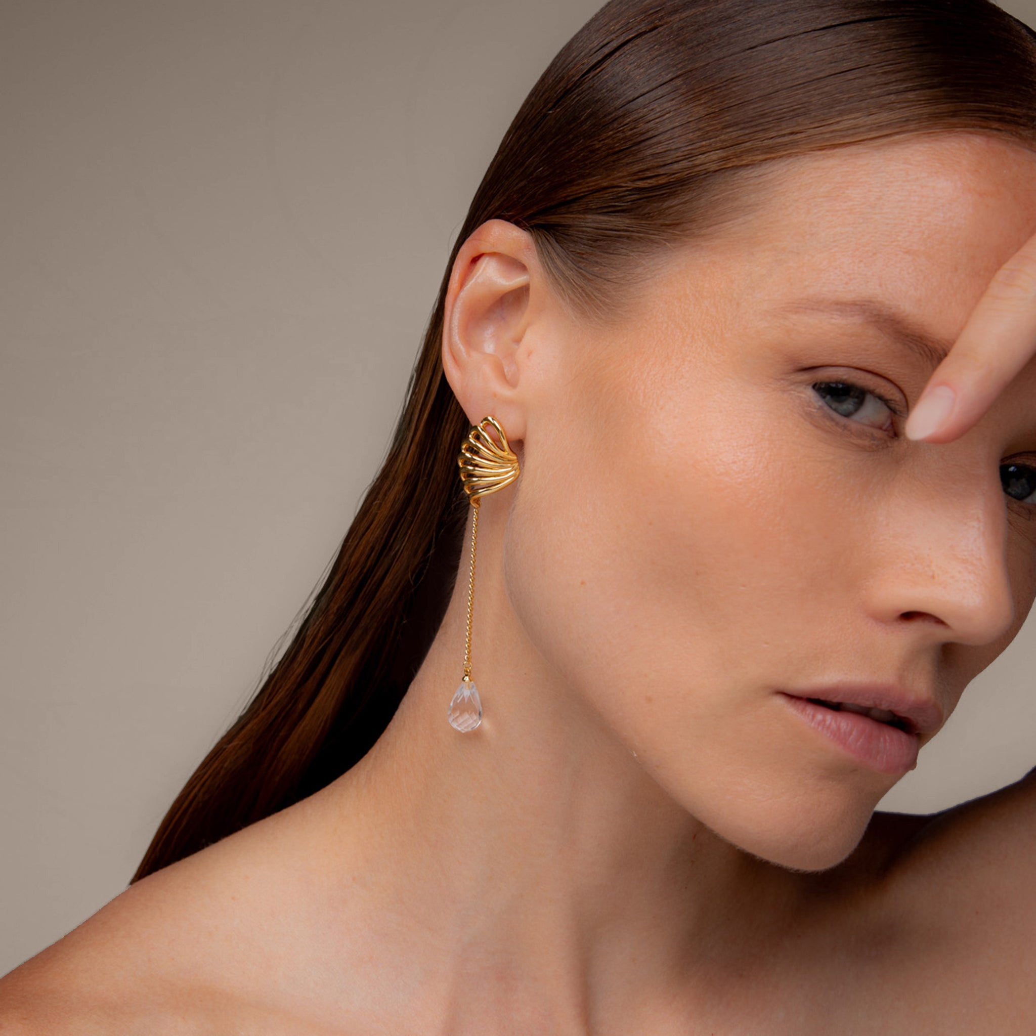 POTOSKA x YOJ Travro Drop Stud Earring in Gold and Crystal